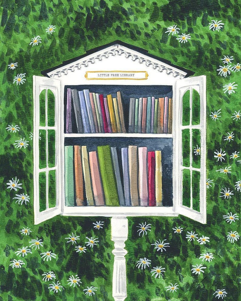 Little Free Library Art Print, Book Lover Gift, Librarian Gift, Bookworm Gift, Little Library Art, Whimsical Book Art Print, Book Wall Art zdjęcie 6