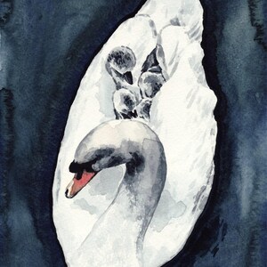 Swan Family Art Print, Motherhood Watercolor, Mother and Baby Birds Art, Whimsical Animal Nursery Painting, Baby Shower Keepsake Gift immagine 4