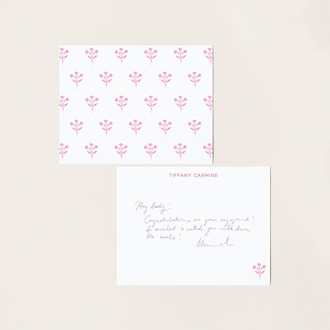Personalized Stationery - Pink Floral Pattern - Preppy Note Cards ...