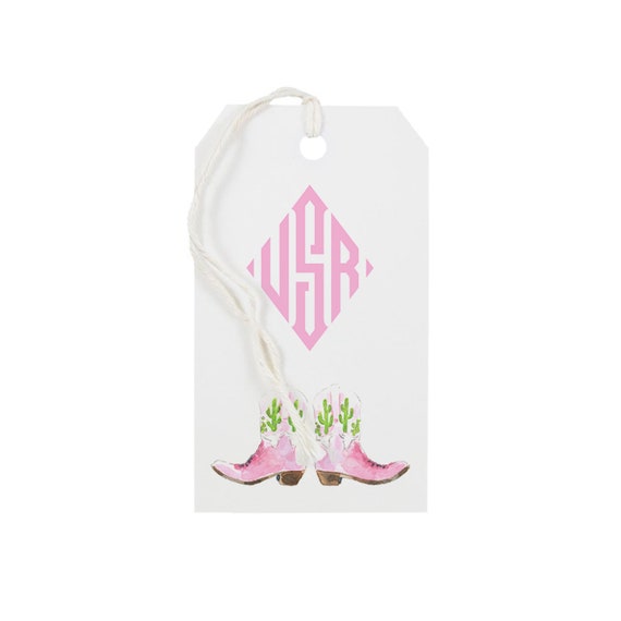 Pink Cowboy Boots Custom Gift Tags, All Season Gift Tags, Monogrammed Southern Preppy Gift Wrap, Cowgirl Western Aesthetic, Texas Christmas