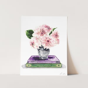 Personalized Art Print Your Favorite Books No. 3 - Pink Flower Bouquet - Customizable Art Print Library Art Book Lover Gift Reader Bookworm