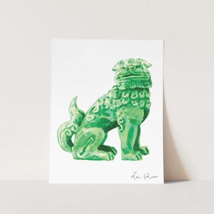 Art Print Green Foo Dog Painting Chinoiserie Hollywood Regency Wall Decor Asian Decor Chinese Green Jade