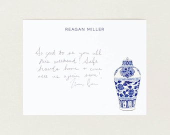 Personalized Stationery - Ginger Jar No. 1 Monogram - Stationery Suite - Custom Gift for Her - Blue and White Stationery Set
