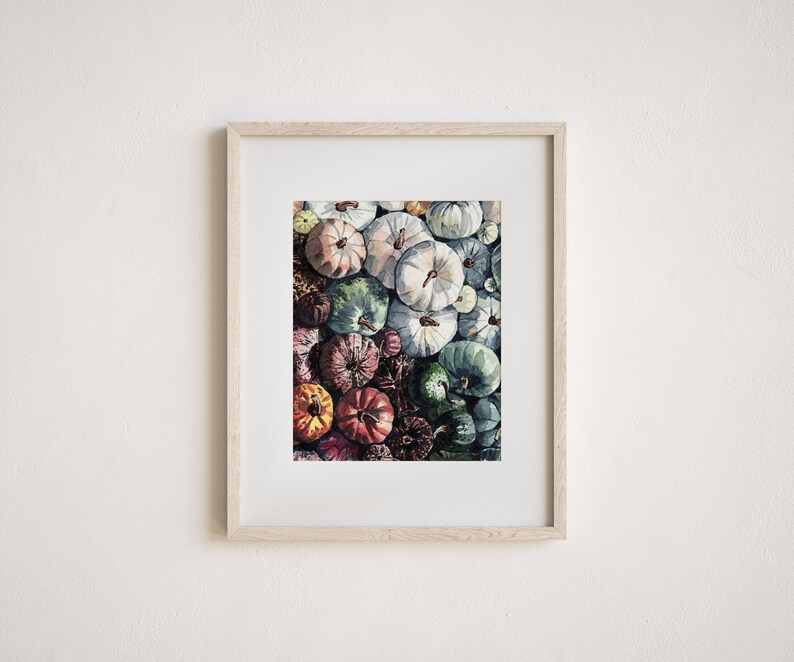Pumpkin Patch Art Print, Autumn Wall Art, Fall Watercolor Painting, Fall Home Decor, Natural Seasonal Decor, Thanksgiving Hostess Gift image 4
