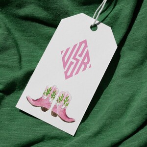 Pink Cowboy Boots Custom Gift Tags, All Season Gift Tags, Monogrammed Southern Preppy Gift Wrap, Cowgirl Western Aesthetic, Texas Christmas bild 2
