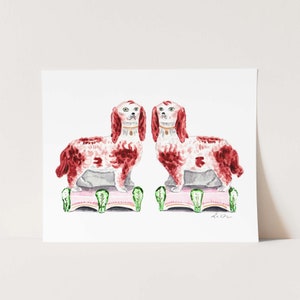 Art Print Staffordshire Dogs Spaniel Porcelain Chinoiserie Dog Sculpture Preppy Neutral