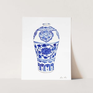 Art Print Blue and White Ginger Jar No. 3 - Preppy Art, Chinoiserie Art, Watercolor Painting, Grandmillennial, Palm Beach Style, Pretty Art