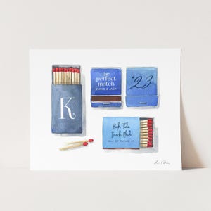 Personalized Wedding Matches Art Print, Custom Watercolor Art, Parents Anniversary Painting, Matchbooks Gift for Him, Romantic Couples Gift