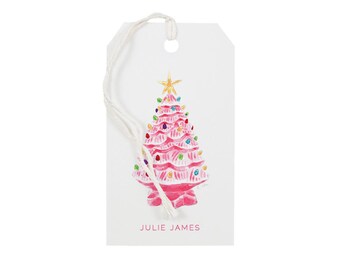 Custom Christmas Gift Tags, Vintage Pink Christmas Tree, Preppy Holiday Gift Wrap, Personalized Holiday Tags, Customized Gift Labels