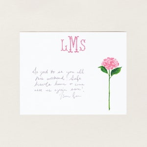 Pink Hydrangea Stationery, Grandmillennial Notecard Set, Preppy Stationery, Custom Bridesmaid Gift, Monogrammed Southern Hostess Gift