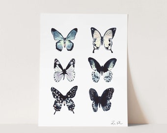 Art Print Butterfly Collection - Butterfly Art, Butterfly Wall Art, Insect Art, Preppy Art, Nursery Decor, Watercolor Butterfly, Pretty Art