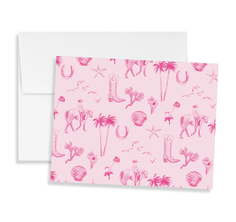 Pink Coastal Cowgirl Toile Notecards, Southern Monogrammed Gift, Western Aesthetic, Bespoke Texas Stationery, Custom Sorority Sister Gift image 7