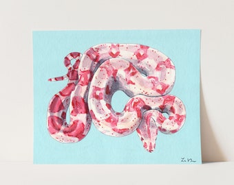 Pink Snake Art Print, Cute Bright Snake Watercolor, Pink Aesthetic Painting, Colorful Nature Home Decor, Bright Jungle Wall Art, Snake Gift