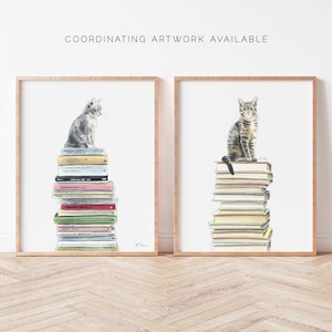 Bookstore Cat Art, Book Watercolor Illustration, Cat Lover Gift, Book Lover Gift, Kitten Art Print, Library Art Print, Bookshop Home Decor image 6