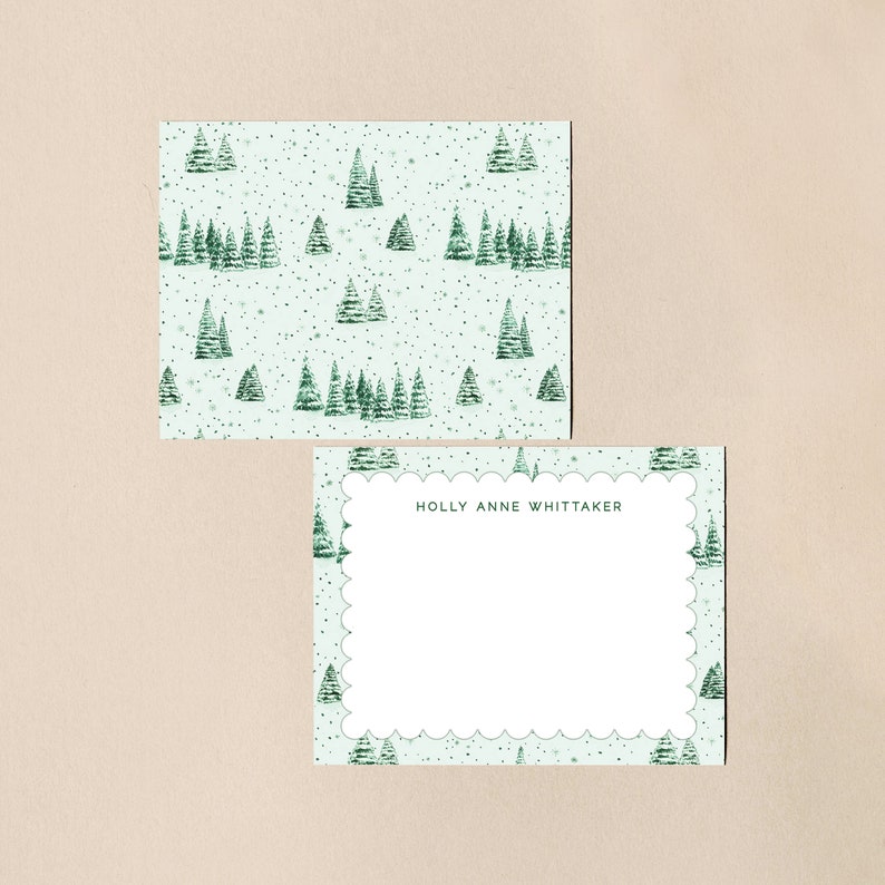 Ensemble de cartes pour correspondance en toile de pin vert, cartes vierges personnalisées en toile d'hiver, papeterie vintage sapin de Noël preppy, cadeau d'hôtesse personnalisé image 8