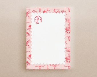 Vintage Pink Cowgirl Toile Notepad, Western Preppy Note Pad, Custom Texas Bridesmaid Gift, Southern Hostess Gift, Monogrammed Stationery