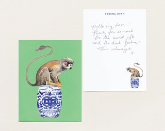 Papelería personalizada - Mono con escena chinoiserie en un asiento de jardín n.° 2 - Tarjetas con monograma - Paquete de papelería - Regalo personalizado