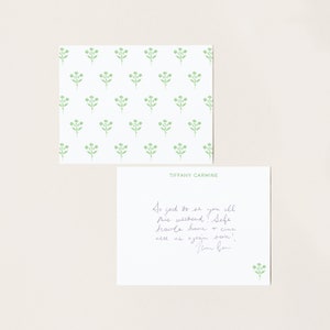 Personalized Stationery - Green Floral Pattern  - Preppy Note Cards Grandmillennial Chic Custom Bridesmaid Gift for Her Wedding Thank You