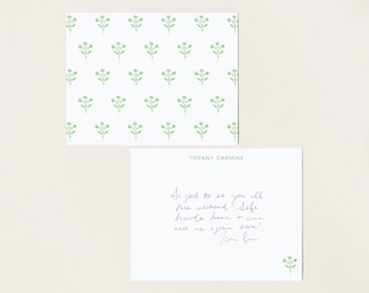 Personalized Stationery - Green Floral Pattern  - Preppy Note Cards Grandmillennial Chic Custom Bridesmaid Gift for Her Wedding Thank You