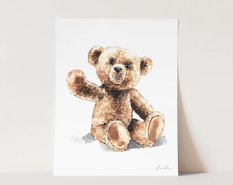 Art Print Teddy Bear No. 2 Watercolor Painting Home Decor Brown Bear Nursery Stuffed Animal Baby Shower Gift Baby Boy Kids Room Children
