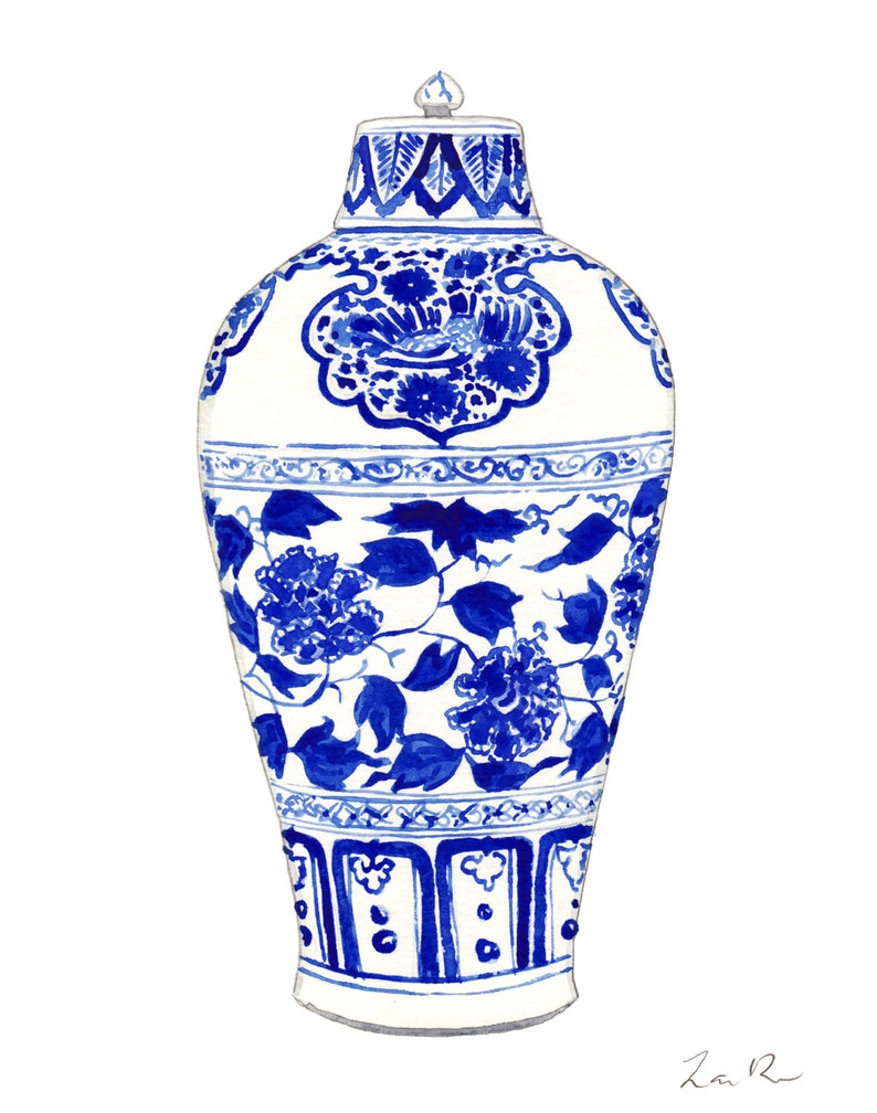 Art Print Blue and White Ginger Jar No. 1 Preppy Wall Decor Etsy