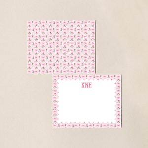 Pink Roses and Bows Stationery, Personalized Coquette Notecard Set, Custom Feminine Floral Scalloped Note Cards, Bridesmaid Proposal Gift image 8