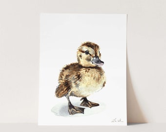 Mallard Duck No. 3 Art Print, Duckling Watercolor, Baby Duck Painting, Gender Neutral Nursery Wall Decor, Baby Animal Art, Baby Shower Gift