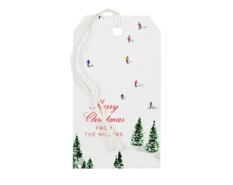 Custom Gift Tags Winter Ski Scene - Holiday Prep Gifting Personalized Festive Christmas Stylish Gift Wrap Presents Chic Preppy Sporty Tag