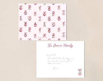 Vintage Red Christmas Ornaments Stationery, Retro Holiday Note Cards, Custom Christmas Cards, Personalized Family Holiday Stationery Gift