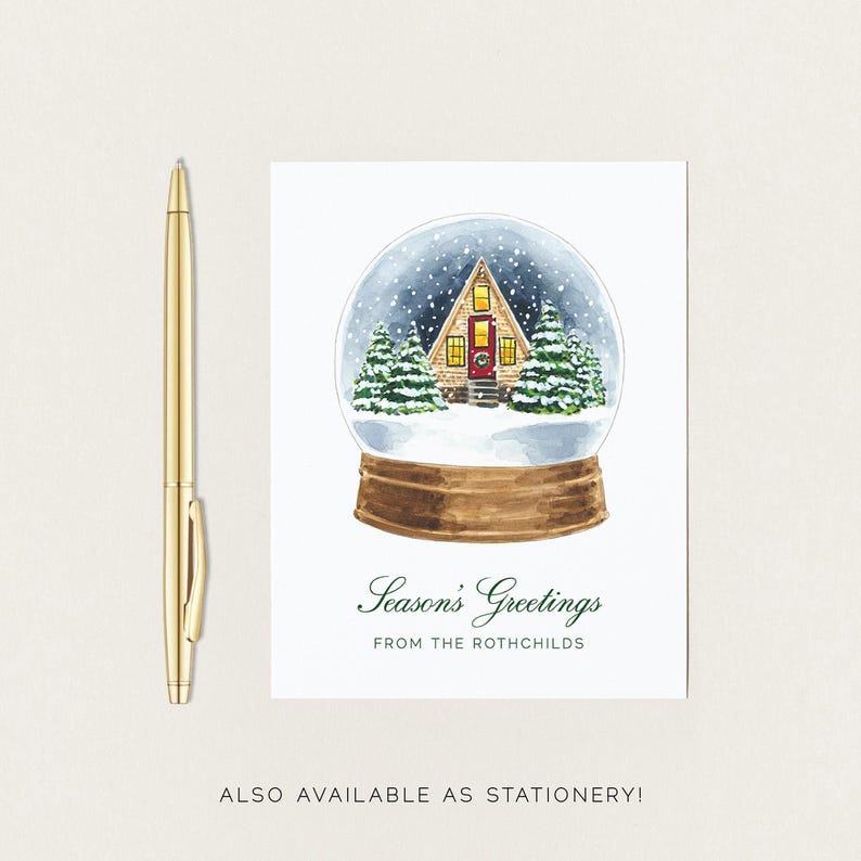 Winter Snowglobe Art Print, Christmas Cabin Watercolor Painting, Cozy Winter Decor, Scandinavian Snow Globe, Magical Holiday Night Scene zdjęcie 6