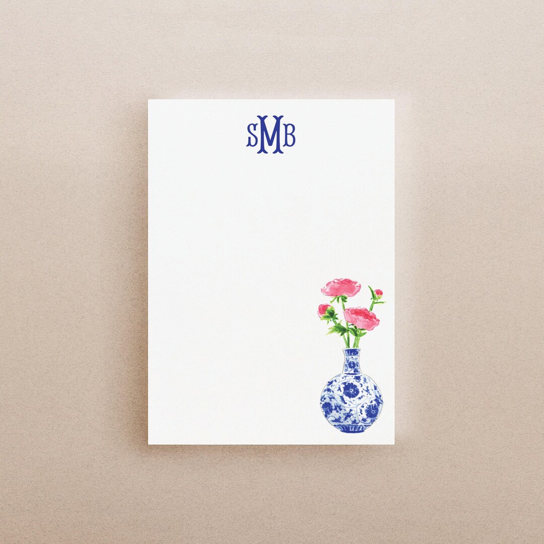 Personalized Notepad Pink Peony Ginger Jar Vase - Blue and White ...