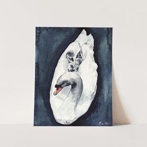 Swan Family Art Print, Motherhood Watercolor, Mother and Baby Birds Art, Whimsical Animal Nursery Painting, Baby Shower Keepsake Gift immagine 1