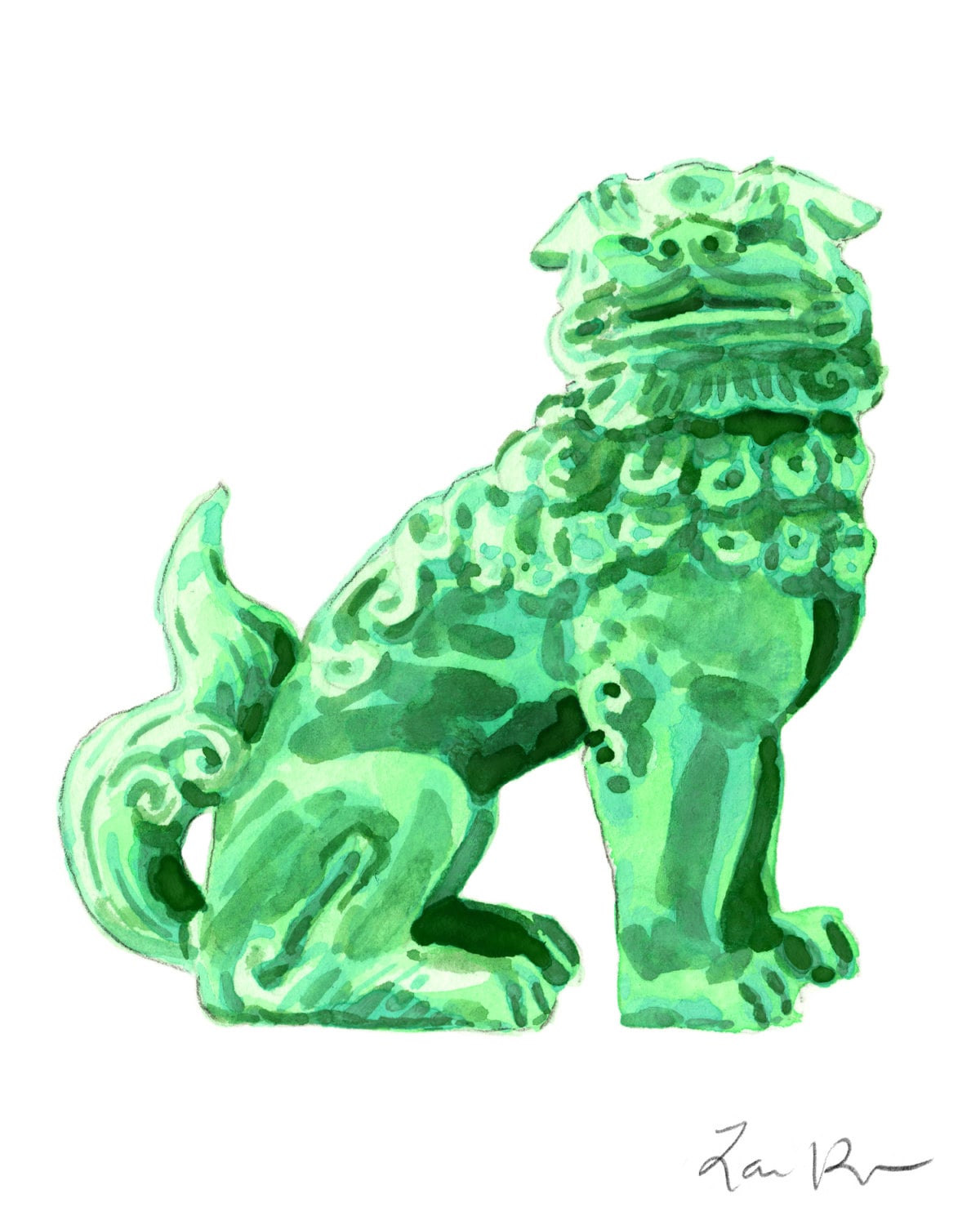 Green Foo Dog Art Foo Dog Painting Foo Dog Print Chinoiserie Etsy