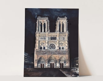 Notre Dame Art Print, Church Watercolor Painting, Paris France Home Decor, French Cathedral, Christian Catholic Gift, Architecture Wall Art