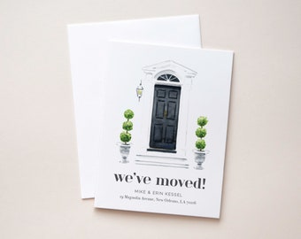 Modern Moving Announcement Stationery, Elegant Change of Address Cards, Personalized Front Door Notecards, Preppy Chic New Home Moving Gift