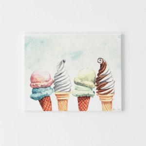 Art Print Ice Cream Soft Serve and Hand Dipped Cones Pastel Watercolor Painting Wall Home Decor Swirl Cute Preppy Gift for Her image 2