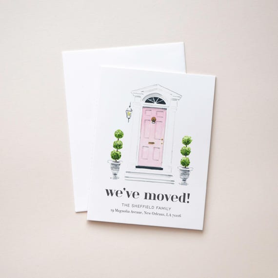 Personalized New Address Cards, Cute Pink Front Door Moving Announcement Stationery, Southern Preppy Style, We've Moved Cards and Envelopes