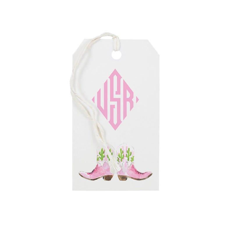 Pink Cowboy Boots Custom Gift Tags, All Season Gift Tags, Monogrammed Southern Preppy Gift Wrap, Cowgirl Western Aesthetic, Texas Christmas bild 1