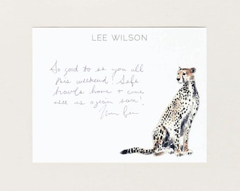 Personalized Stationery Set - Cheetah Watercolor No. 1 - Customized Stationery Note Cards - Return Address Printing - Custom Hostess Gift