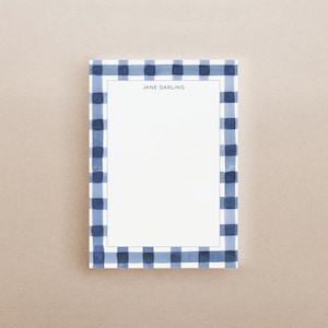Personalized Notepad Navy Blue Gingham Pattern - Your Name or Message - Chic Preppy New England Office Style Note Pad Bridesmaid Gift