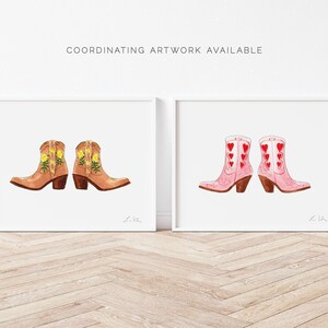 Pink Cowboy Boots Art Print, Cowgirl Decor, Texas Watercolor Painting, Nashville Fashion Illustration, Cowgirl Nursery, Western Aesthetic image 4