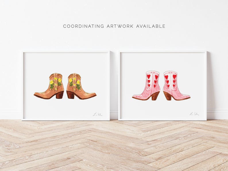 Pink Cowboy Boots Art Print, Cowgirl Decor, Texas Watercolor Painting, Nashville Fashion Illustration, Cowgirl Nursery, Western Aesthetic image 4