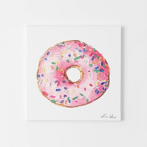 Art Print Pink Donut with Rainbow Sprinkles Watercolor Painting Wall Home Decor Wedding Donut Bar Cute Pretty Gift for Her image 2