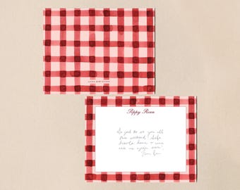 Burgundy Gingham Notecards, Preppy Fall Pattern Stationery, Vintage Fall Theme Family Note Cards, Bespoke Autumn Southern Hostess Gift
