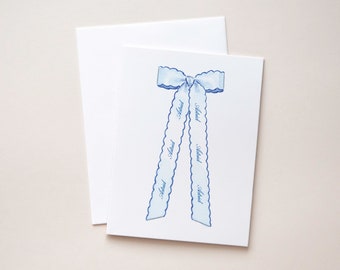 Bespoke Ribbon Bow Notecards, Blue Grandmillennial Preppy Watercolor Stationery, Custom Bridal Party Gift, Personalized Wedding Note Cards