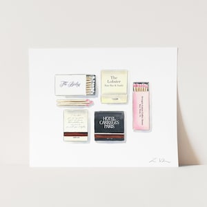 Personalized Wedding Matches Art Print, Custom Matchbook Art, Paper Anniversary Watercolor Painting, Bridal Shower Gift, Custom Couples Gift