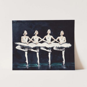 Four Swan Ballerinas Art Print, Ballet Watercolor, Ballet Dancer Painting, Whimsical Dance Home Decor, Swan Lake Art, Dancer Gift for Her