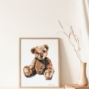 Art Print Teddy Bear No. 1 Watercolor Painting Home Decor Brown Bear ...