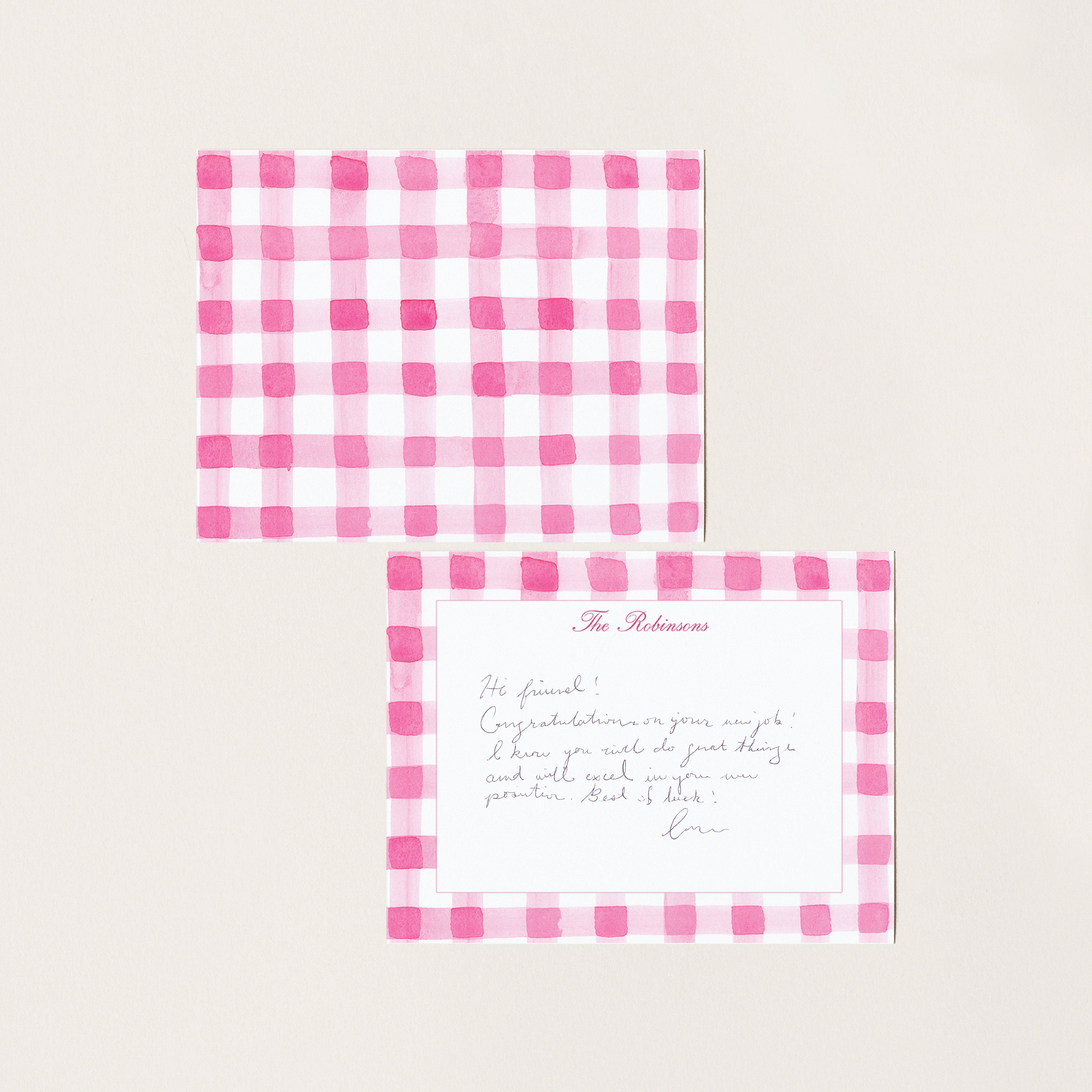 Gingham Stationery Set Hot Pink Gingham Stationary Set for Girls Preppy  Personalized Gift Idea Stationary for Women Flat Note Cards 