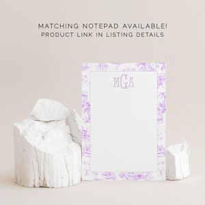 Monogram Chinoiserie Stationery, Violet Toile Pattern Stationery, Monogrammed Stationery Suite, Personalized Gift, Monogrammed Gift, Preppy image 8